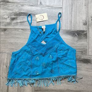 RAGA Turquoise Beaded Cropped Camisole with Open Back
